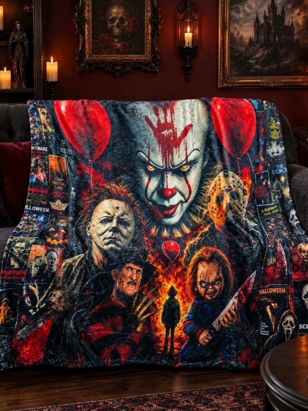 Large 60x80 Horror Movie Collage Plush Throw Blanket Never Fades Machine Washabl